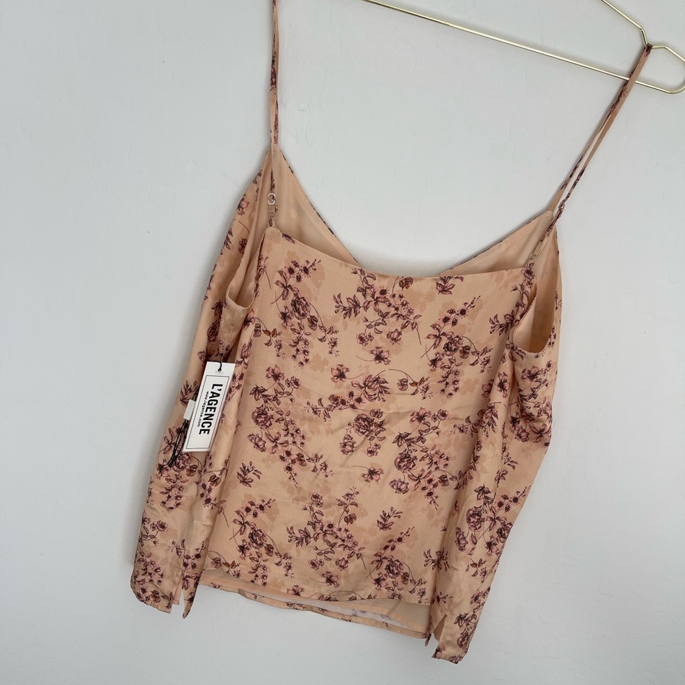 L'AGENCE Jane Floral Print 100% Silk Spaghetti Slip Tank Top Size L NWT - Picture 4 of 7